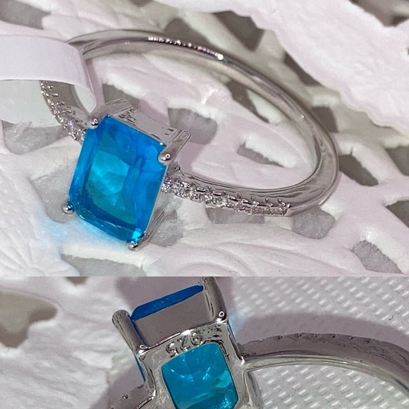 1ct Emerald Cut Blue Topaz Gemstone 925 Silver Engagement Ring - Picture 2 of 6